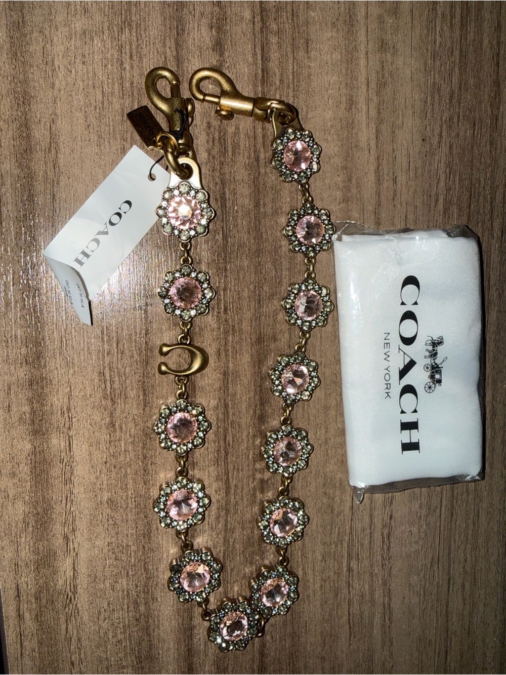 Coach Pink Crystal Floral Detachable Strap with Antique Gold Hardware - Picture 4 of 7
